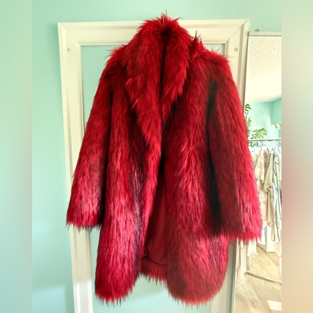 Guess Red Faux Fur Coat